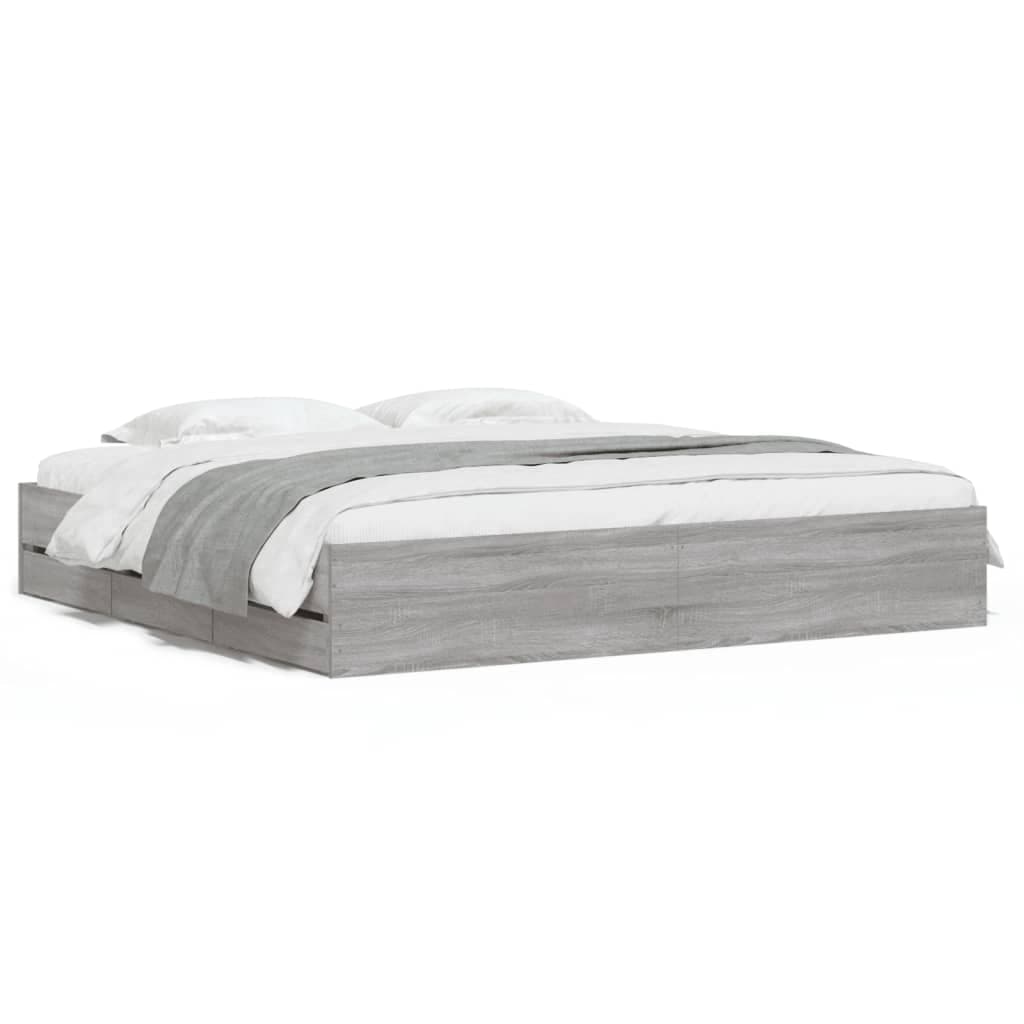vidaXL Estrutura de Cama com Gavetas Derivados Madeira Cinza Sonoma - 4253757187