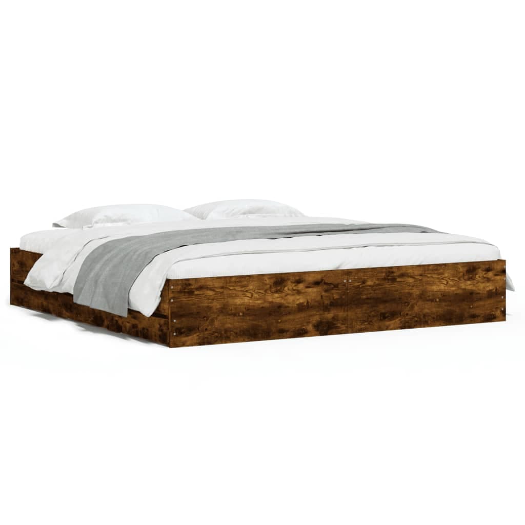 vidaXL Estrutura de Cama com Gavetas Derivados Madeira Carvalho Fumado - 350784054