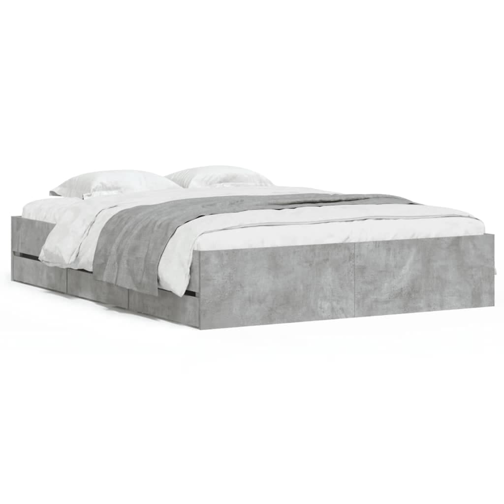 vidaXL Estrutura de Cama com Gavetas Derivados de Madeira Cinza-cimento - 2944058468