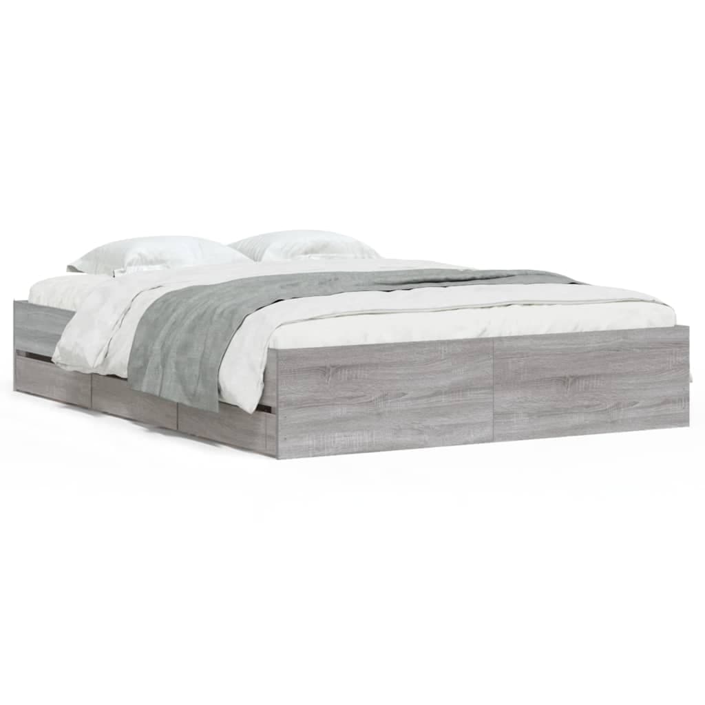 vidaXL Estrutura de Cama com Gavetas Derivados Madeira Cinza Sonoma - 3244737971