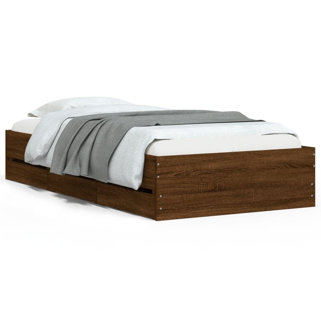 vidaXL Estrutura Cama com Gavetas Derivados Madeira Carvalho Castanho - 3359060405