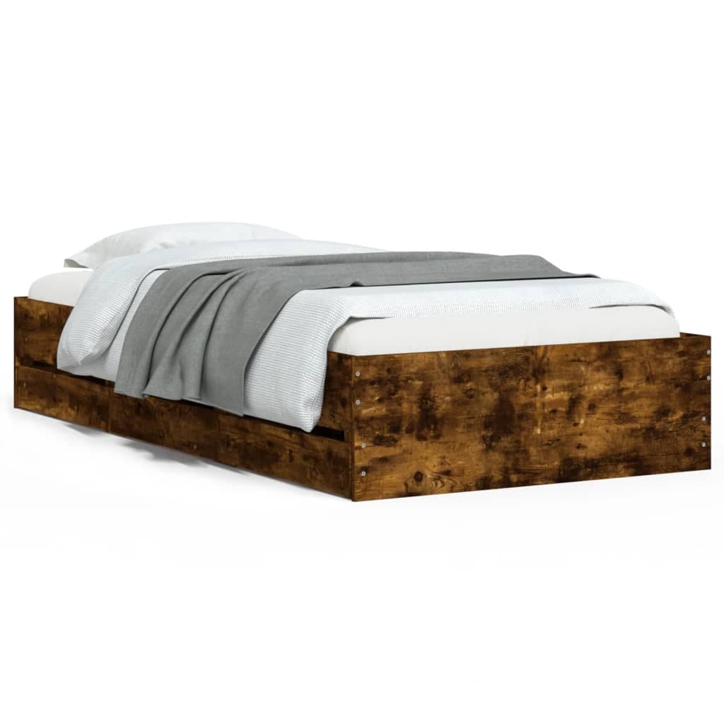 vidaXL Estrutura de Cama com Gavetas Derivados Madeira Carvalho Fumado - 1608902717