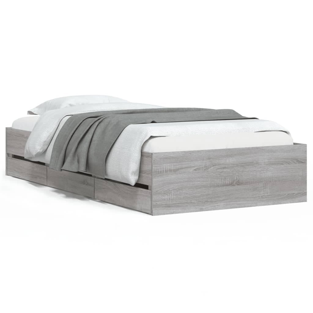 vidaXL Estrutura de Cama com Gavetas Derivados Madeira Cinza Sonoma - 685955243