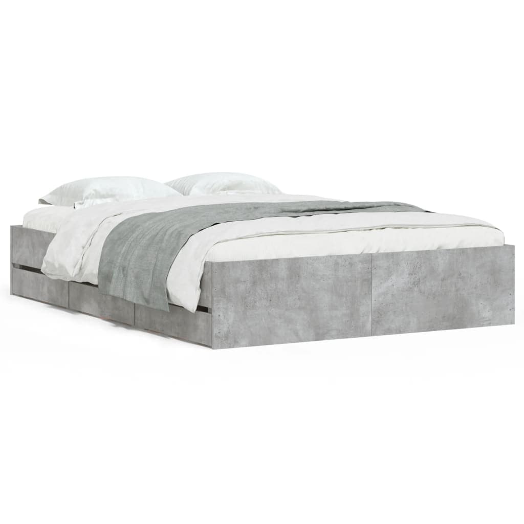 vidaXL Estrutura de Cama com Gavetas Derivados de Madeira Cinza-cimento - 4012028070