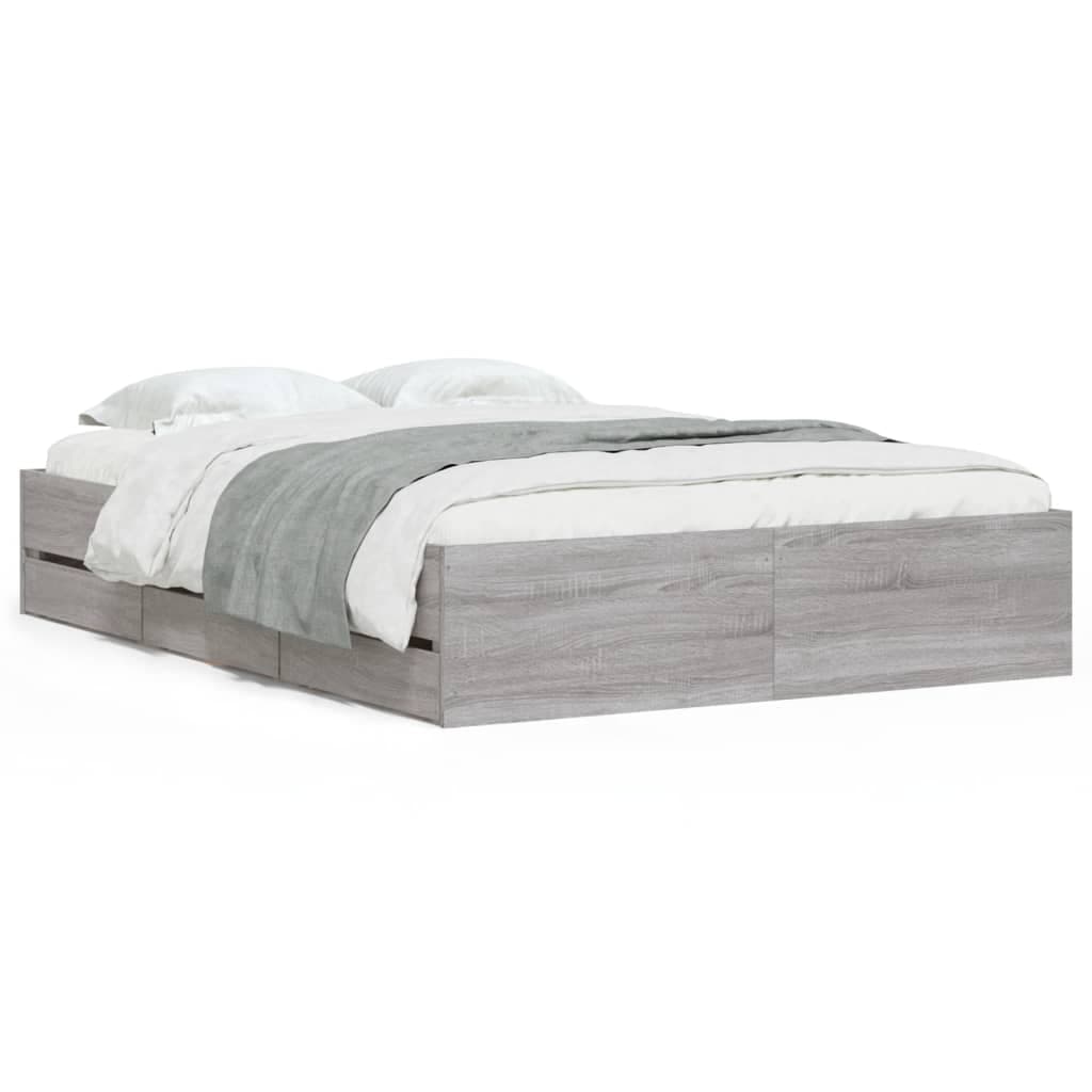 vidaXL Estrutura de Cama com Gavetas Derivados Madeira Cinza Sonoma - 19714442