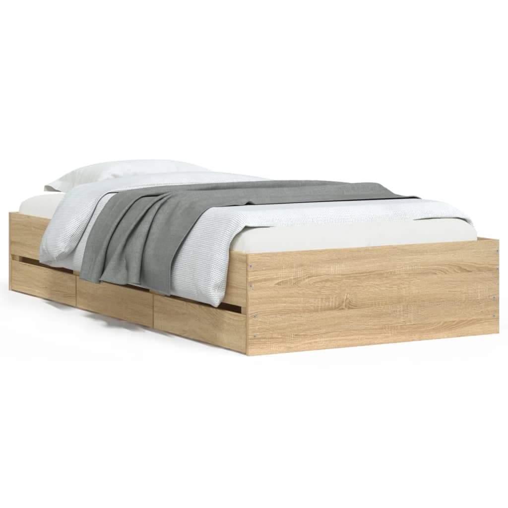 vidaXL Estrutura de Cama com Gavetas Derivados Madeira Carvalho Sonoma - 3026524138