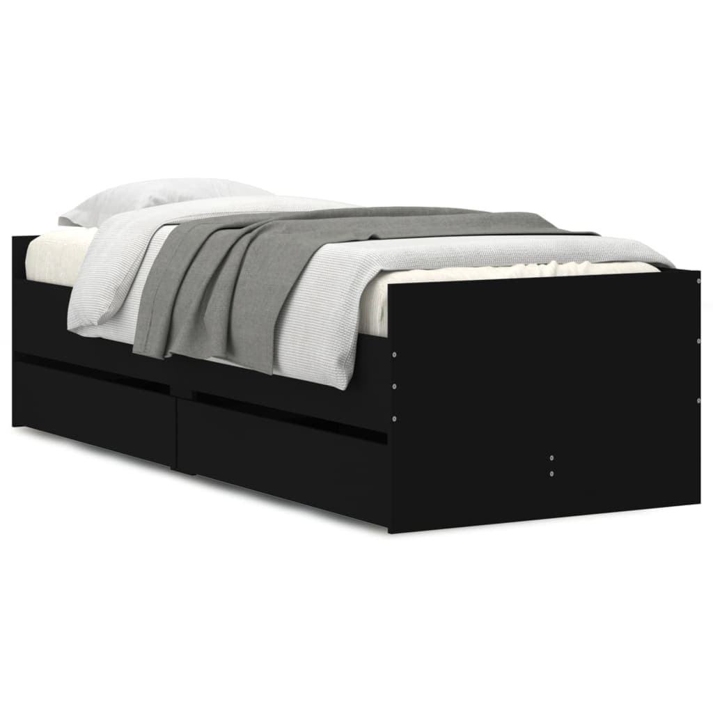 vidaXL Estrutura de Cama com Gavetas 100x200 cm Preto - 880244497