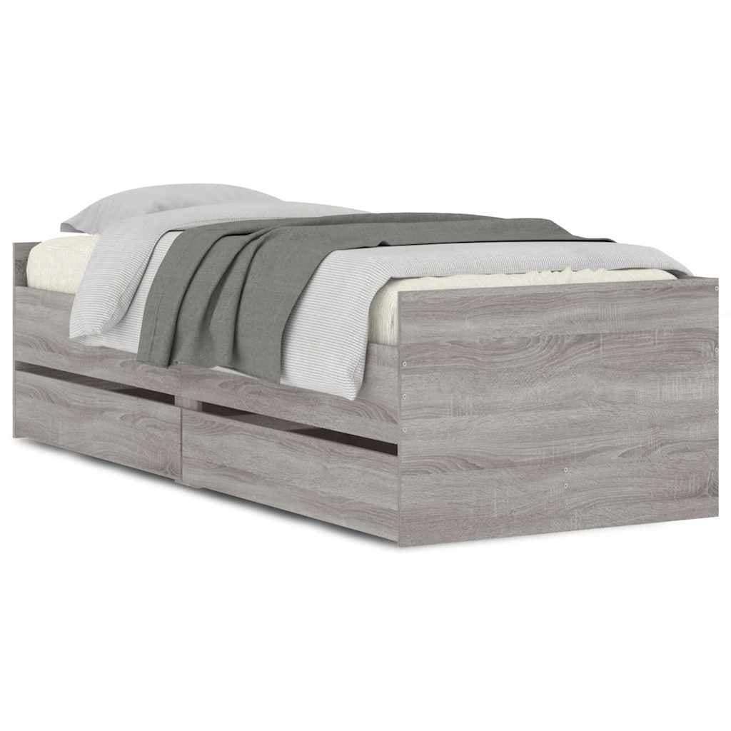 vidaXL Estrutura de Cama com Gavetas 90x190 cm Cinzento Sonoma - 2351149499