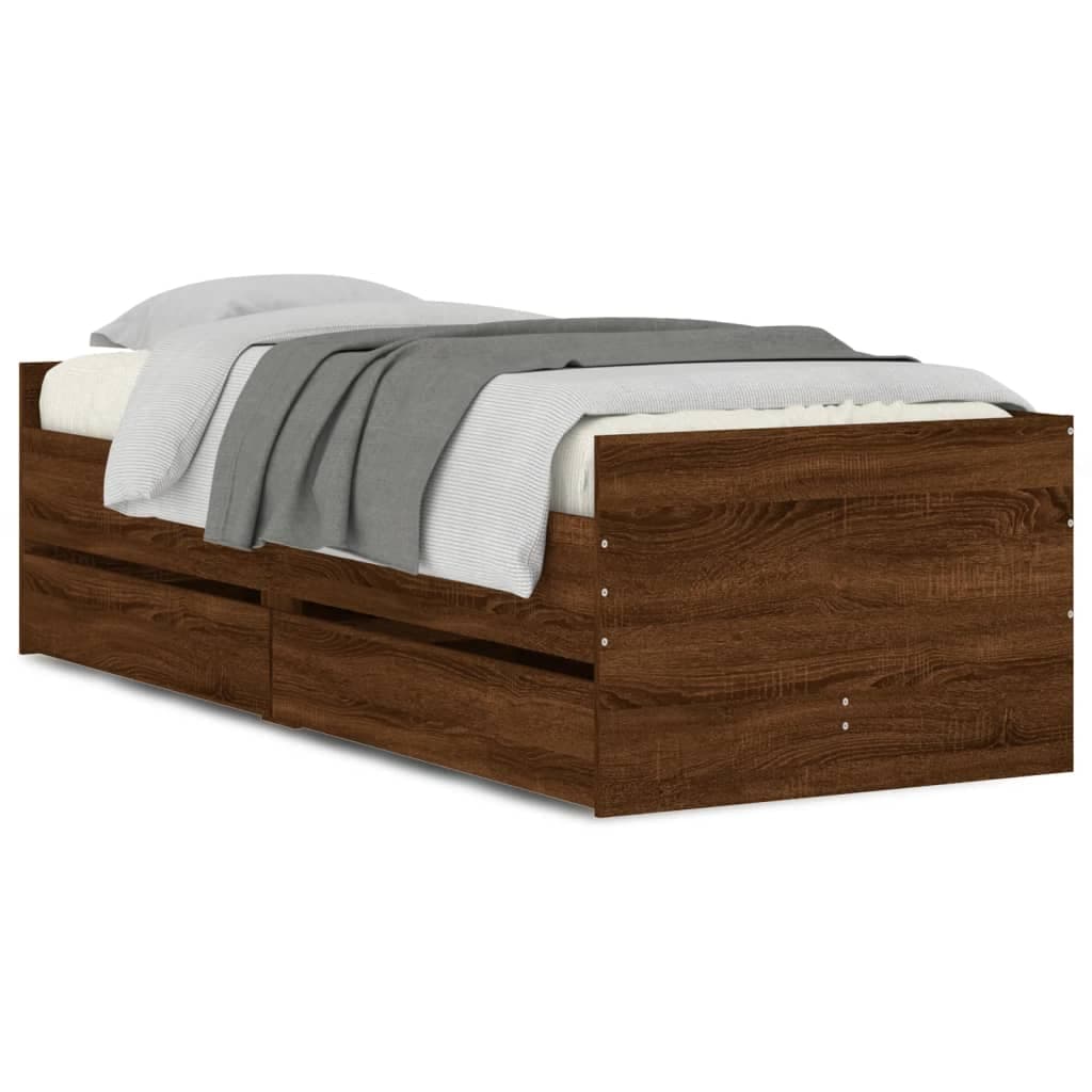 vidaXL Estrutura cama solteiro pequena c/ gavetas carvalho castanho
