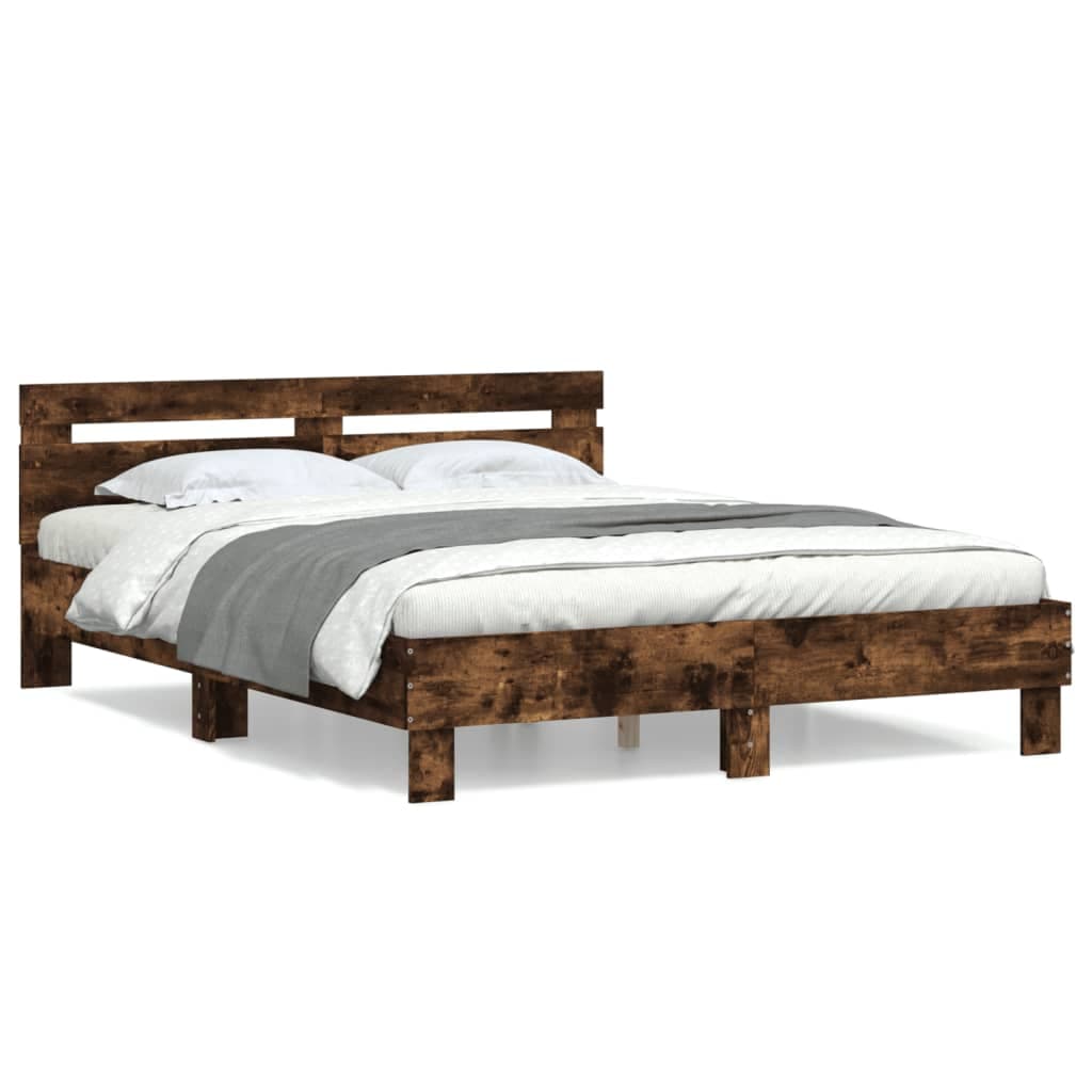 vidaXL Estrutura Cama com Cabeceira Derivados Madeira Carvalho Fumado - 51249942