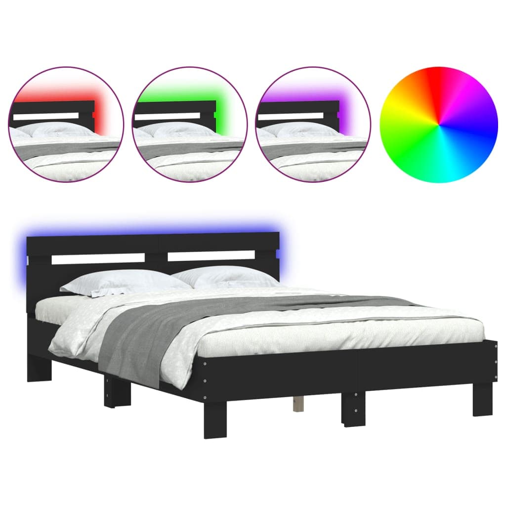 vidaXL Estrutura de cama com cabeceira e luzes LED 120x200 cm preto