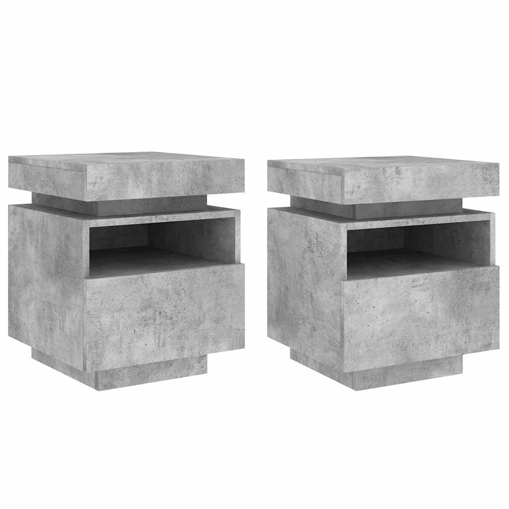 vidaXL Mesas cabeceira c/ luzes LED 2 pcs 40x39x48,5cm cinza-cimento