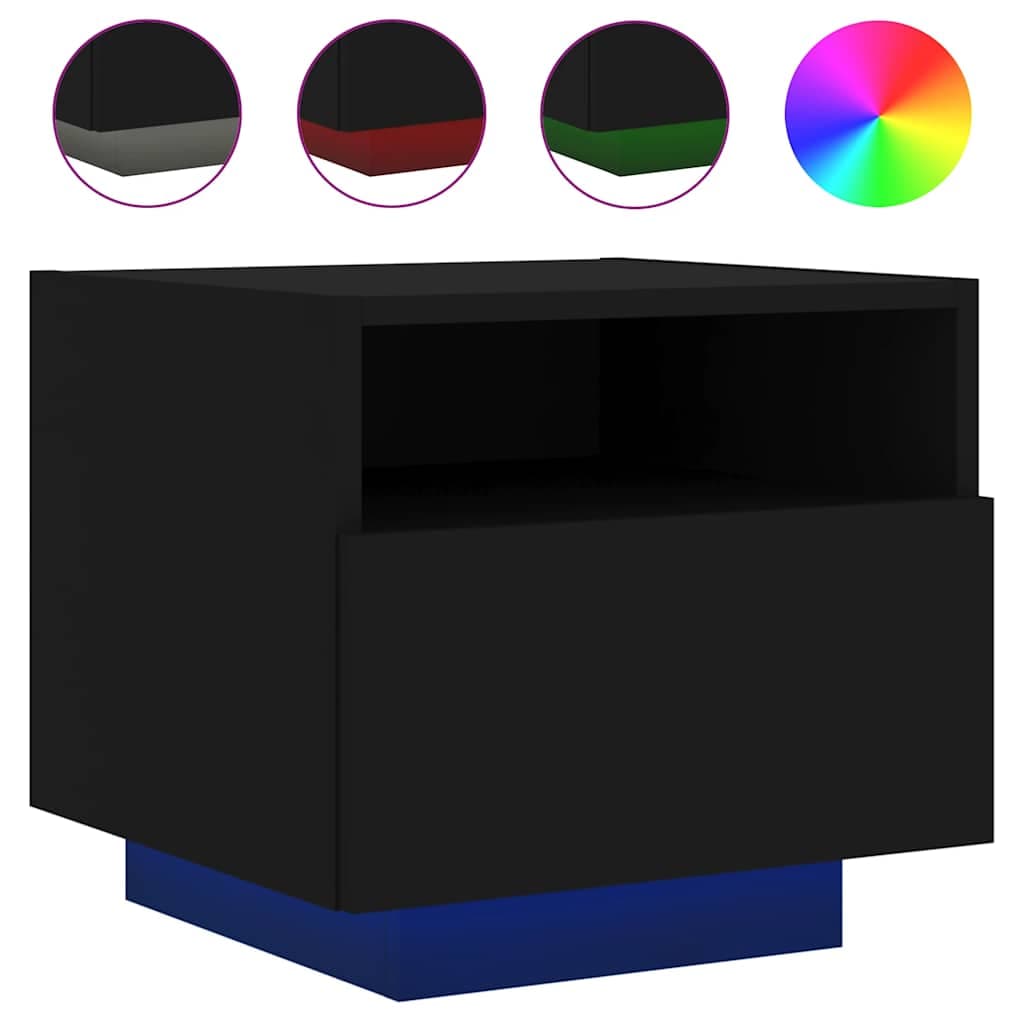 vidaXL Mesa de cabeceira com luzes LED 40x39x37 cm preto