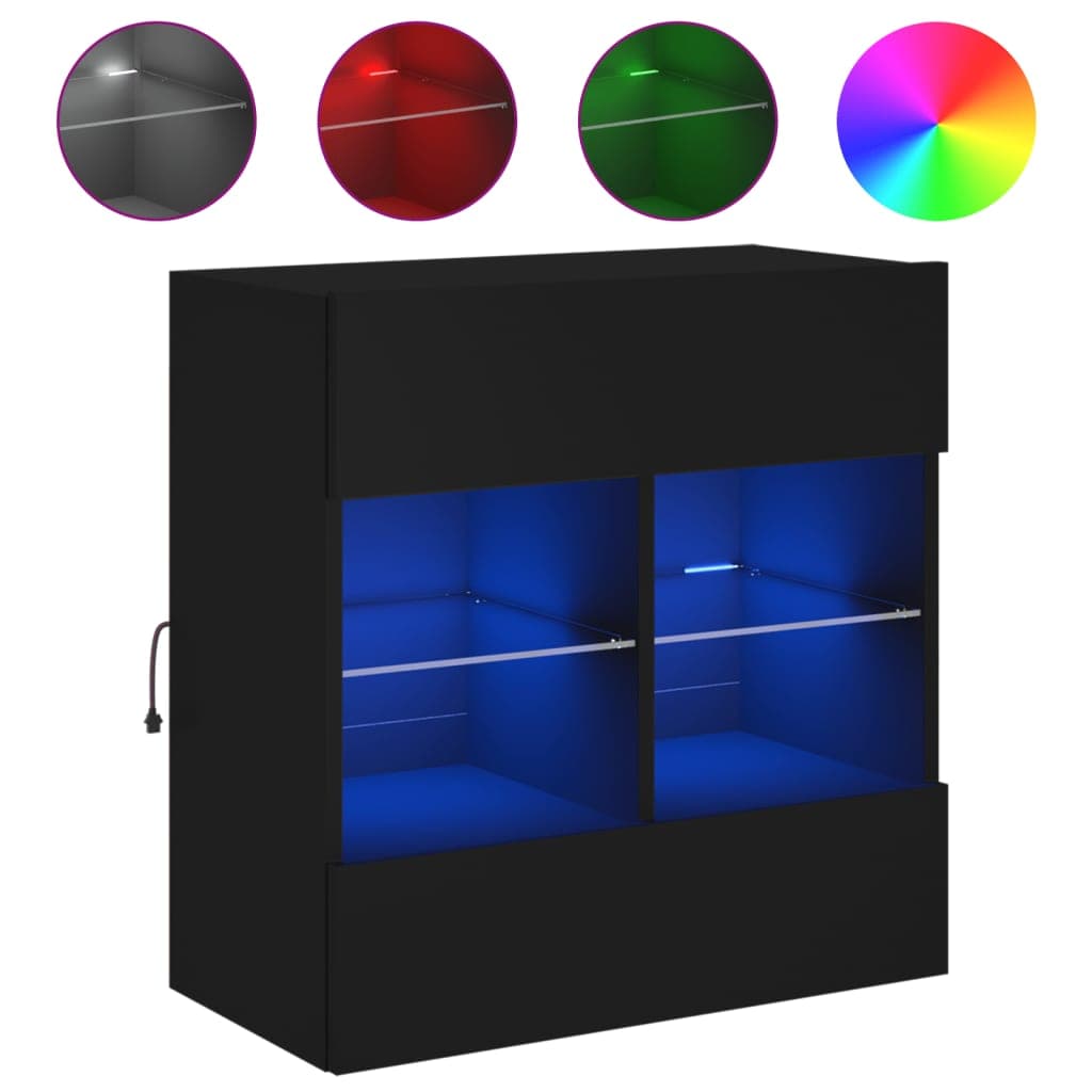 vidaXL Móvel de parede para TV com luzes LED 58,5x30x60,5 cm preto