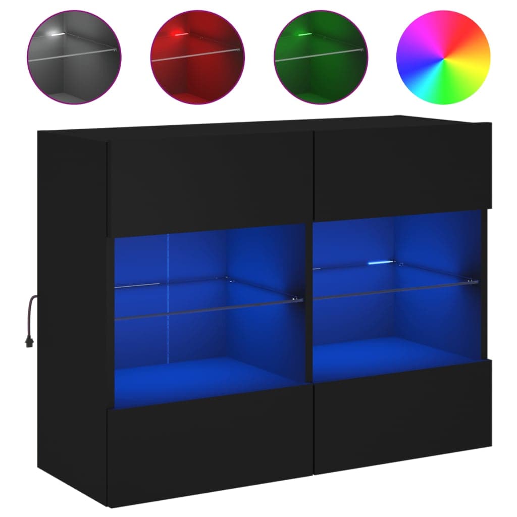 vidaXL Móvel de parede para TV com luzes LED 78,5x30x60,5 cm preto