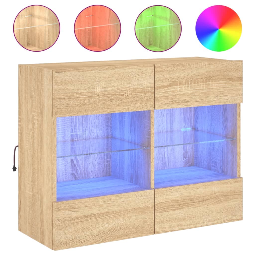 vidaXL Móvel parede p/ TV c/ luzes LED 78,5x30x60,5 cm carvalho sonoma