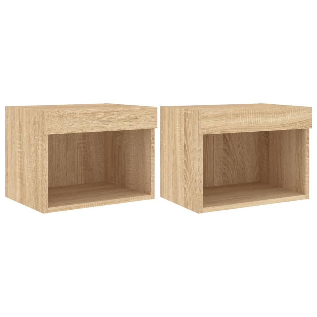 vidaXL Mesas de cabeceira de parede c/ luzes LED 2 pcs carvalho sonoma