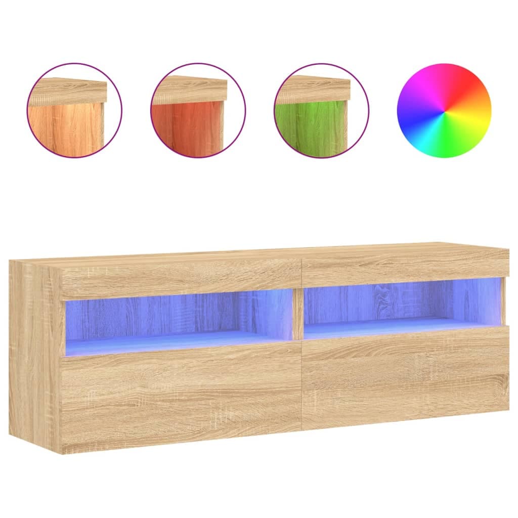 vidaXL Móveis de parede para TV com luzes LED 2 pcs carvalho sonoma