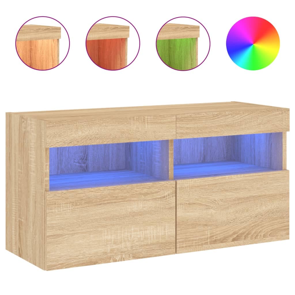 vidaXL Móvel de parede p/ TV c/ luzes LED 80x30x40 cm carvalho sonoma