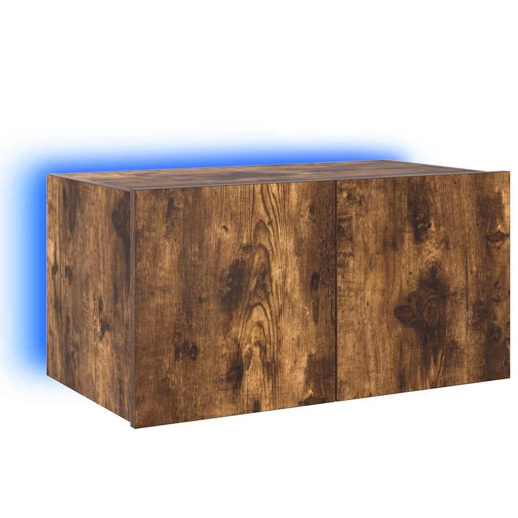 vidaXL Móvel de parede p/ TV c/ luzes LED 60x35x31 cm carvalho fumado