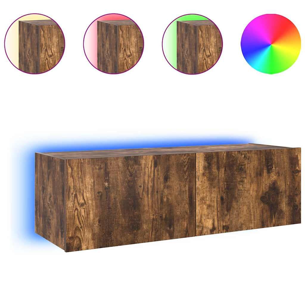 vidaXL Móvel de parede p/ TV c/ luzes LED 100x35x31 cm carvalho fumado