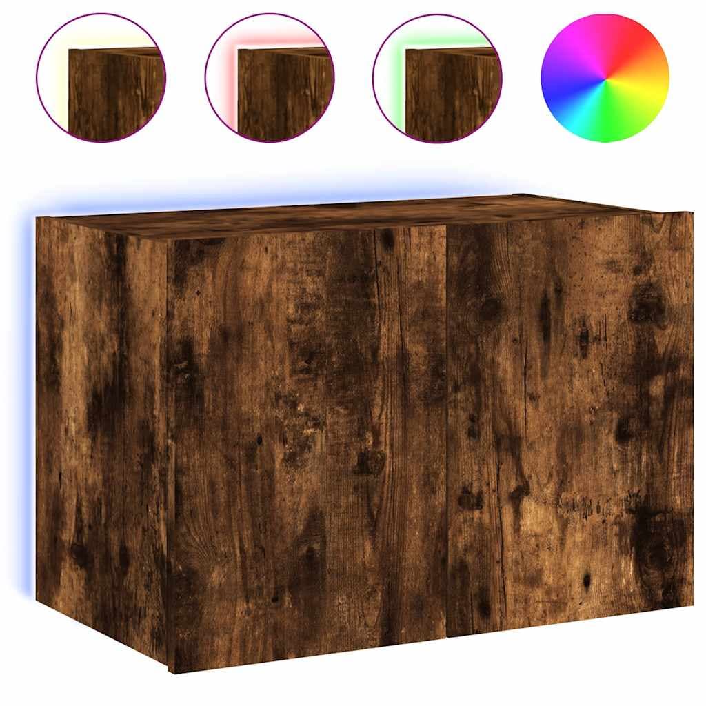 vidaXL Móvel de parede p/ TV c/ luzes LED 60x35x41 cm carvalho fumado
