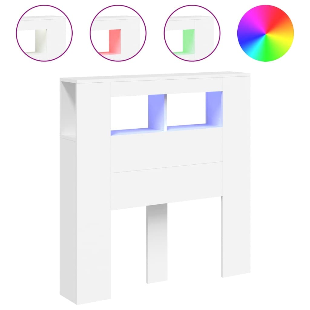 vidaXL Cabeceira Cama com Leds 100x18,5x103,5 cm Derivados Madeira Branco - 1119126996