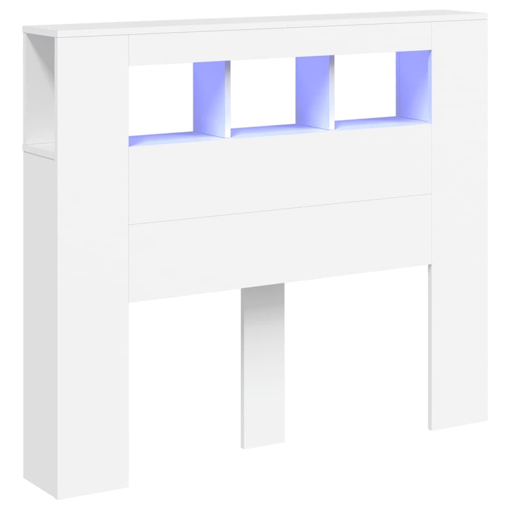 vidaXL Cabeceira cama c/ LEDs 120x18,5x103,5 cm deriv. madeira branco