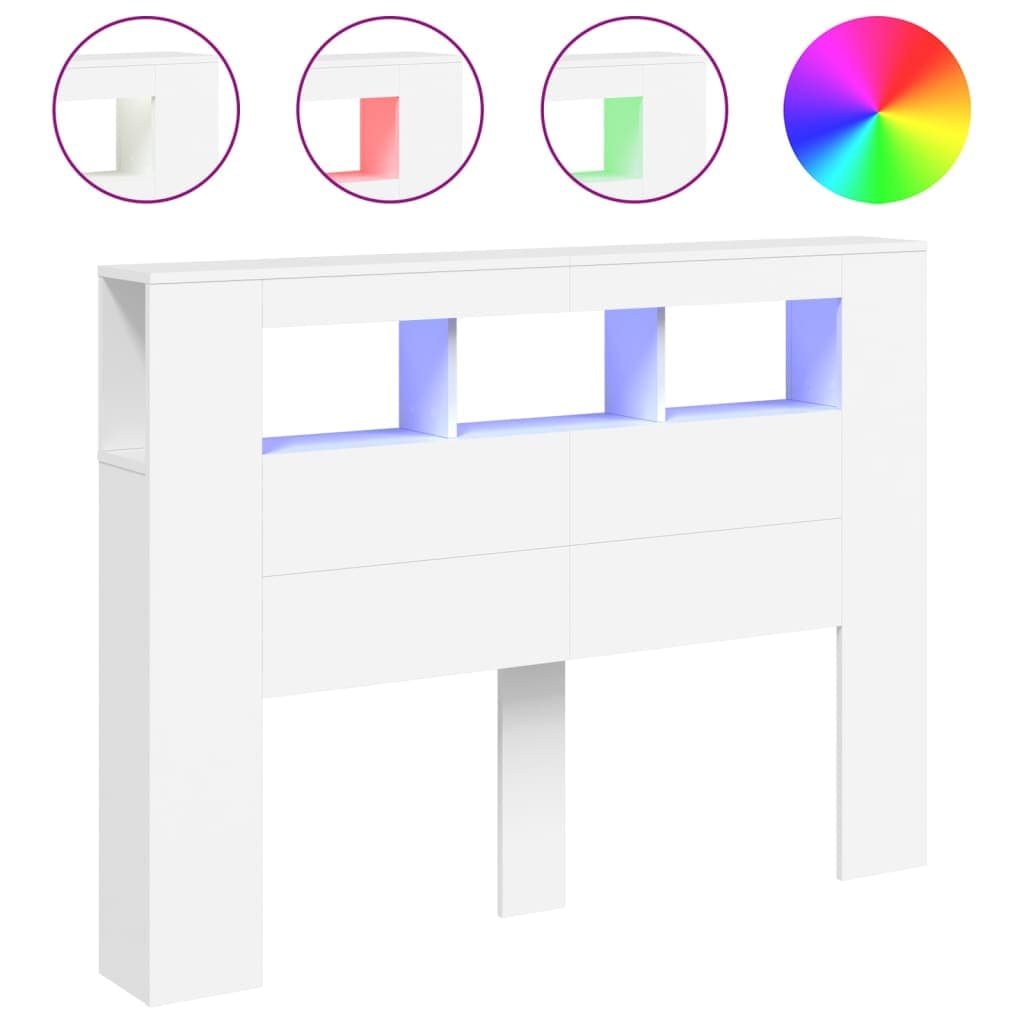 vidaXL Cabeceira Cama com Leds 140x18,5x103,5 cm Derivados Madeira Branco - 177788682