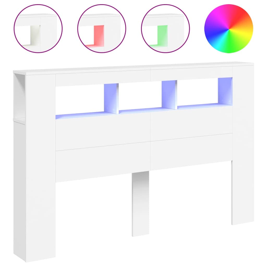 vidaXL Cabeceira cama c/ LEDs 160x18,5x103,5 cm deriv. madeira branco