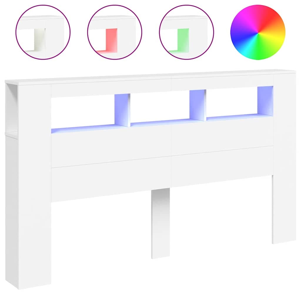 vidaXL Cabeceira cama c/ LEDs 180x18,5x103,5 cm deriv. madeira branco