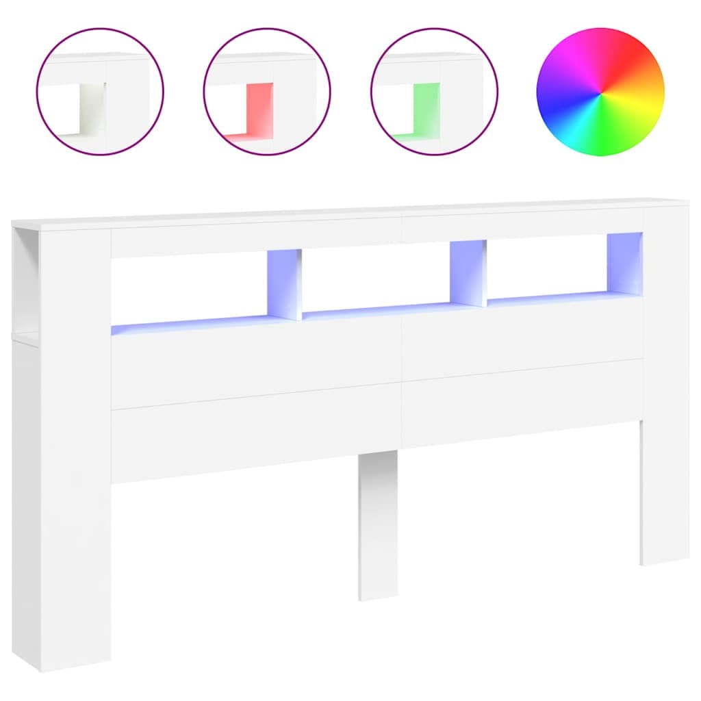 vidaXL Cabeceira de cama com luzes LED derivados de madeira branco