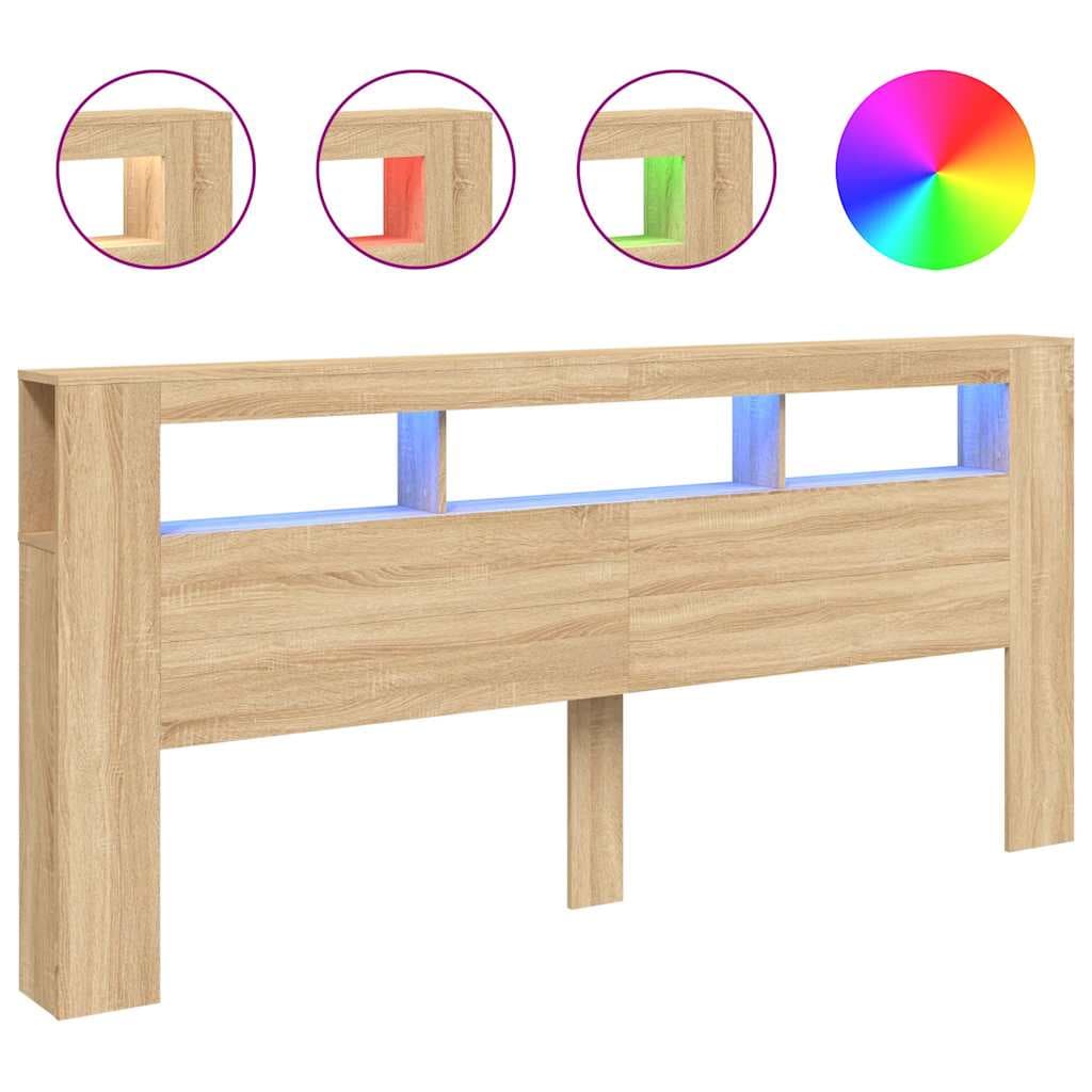 vidaXL Cabeceira com Leds 220x18,5x103,5 Derivados Madeira Carvalho Sonoma - 565544137