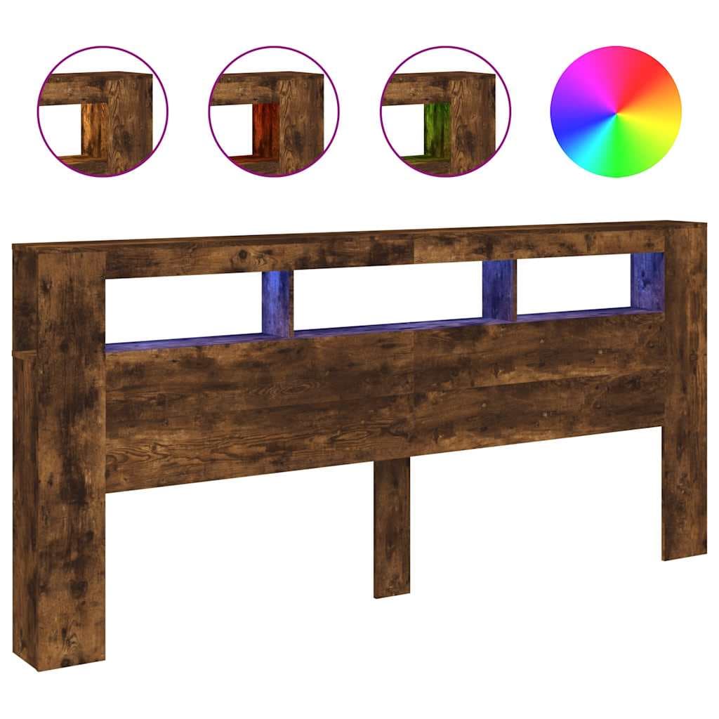 vidaXL Cabeceira c/ LEDs 220x18,5x103,5 cm carvalho fumado