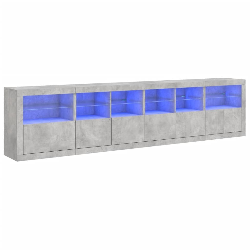 vidaXL Aparador com Luzes led 283x37x67 cm Cinzento Cimento - 56685054