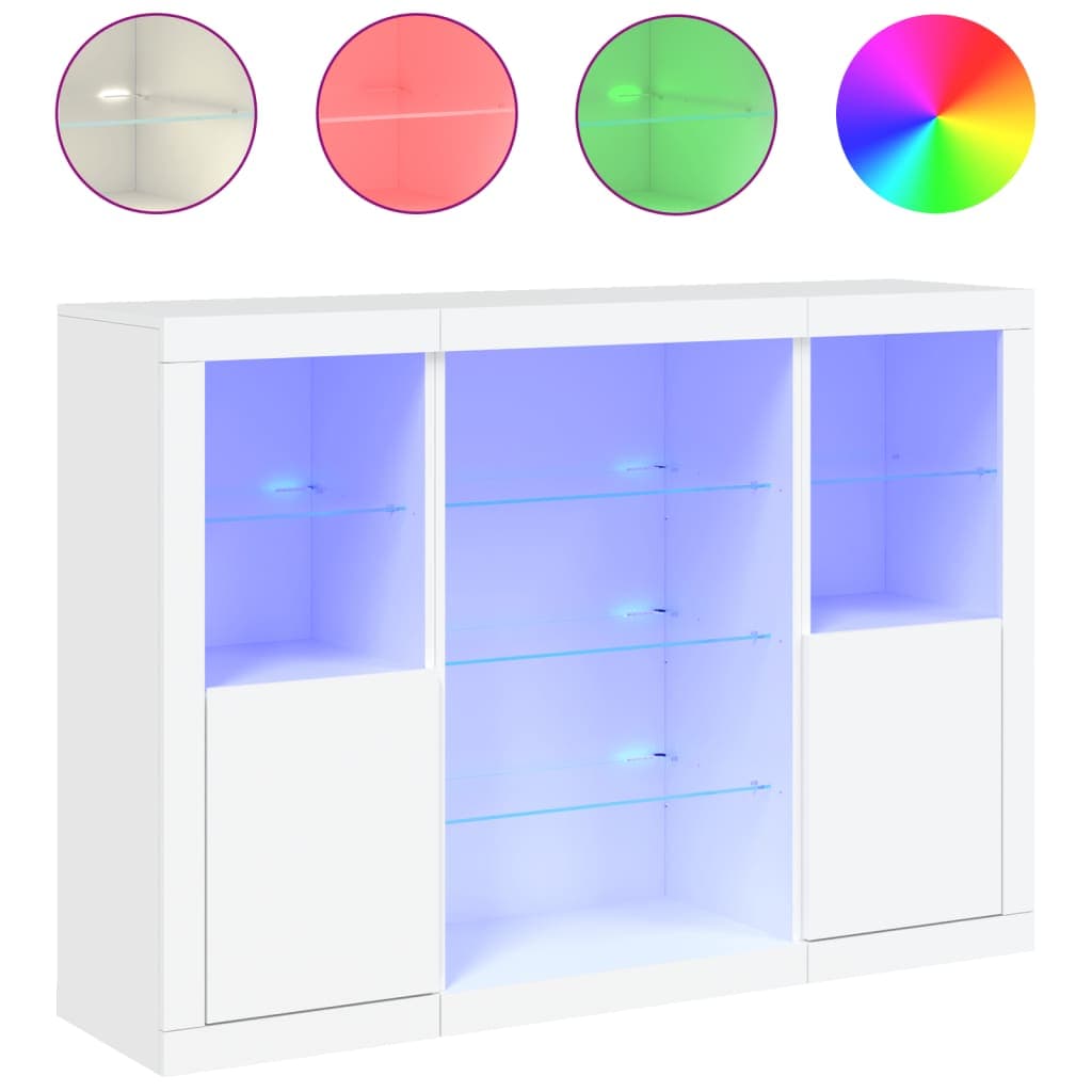 vidaXL Aparadores com Luzes led 3 Peças Derivados de Madeira Branco - 1586034844