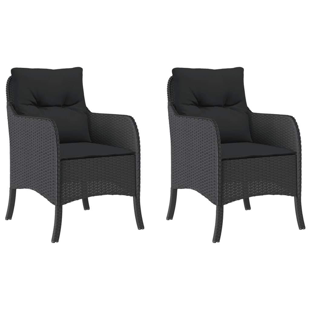 vidaXL Cadeiras de jardim com almofadões 2 pcs vime PE preto