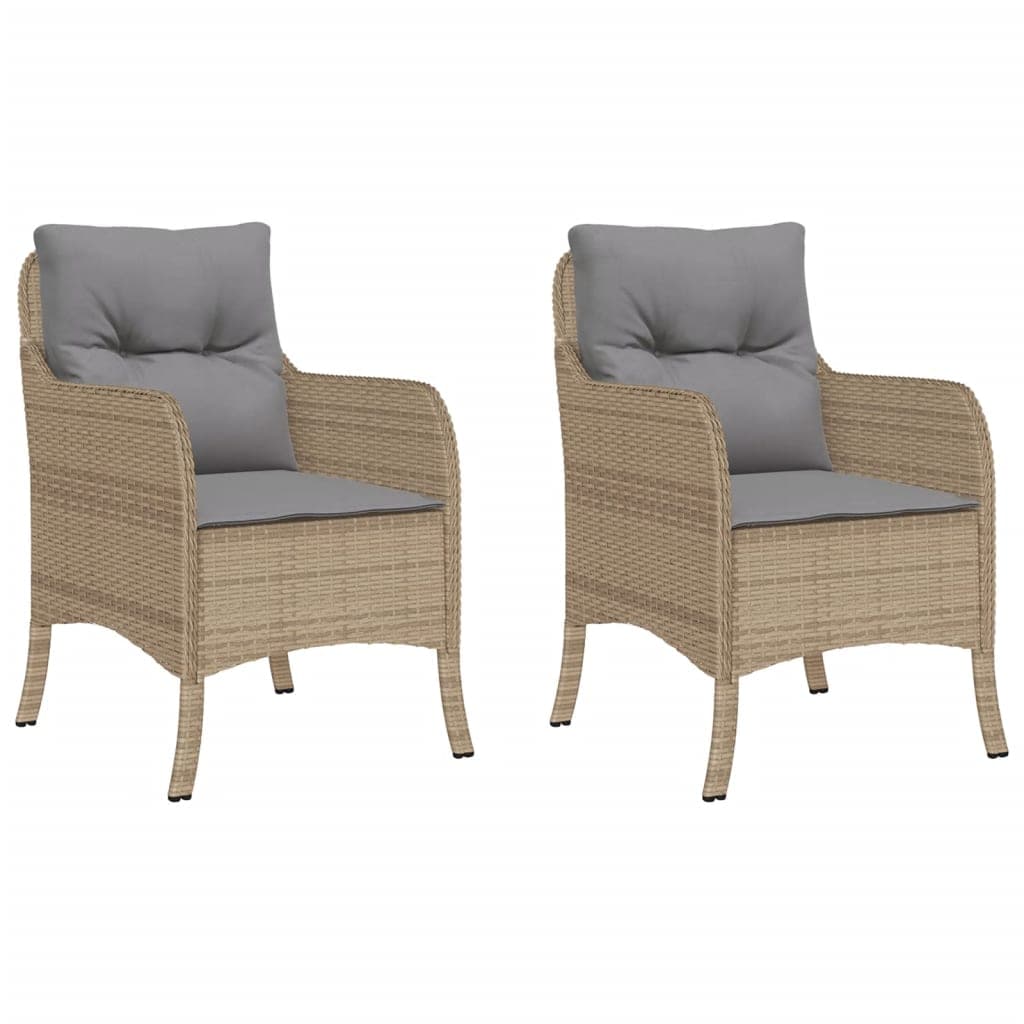 vidaXL Cadeiras de jardim com almofadões 2 pcs vime PE bege misturado