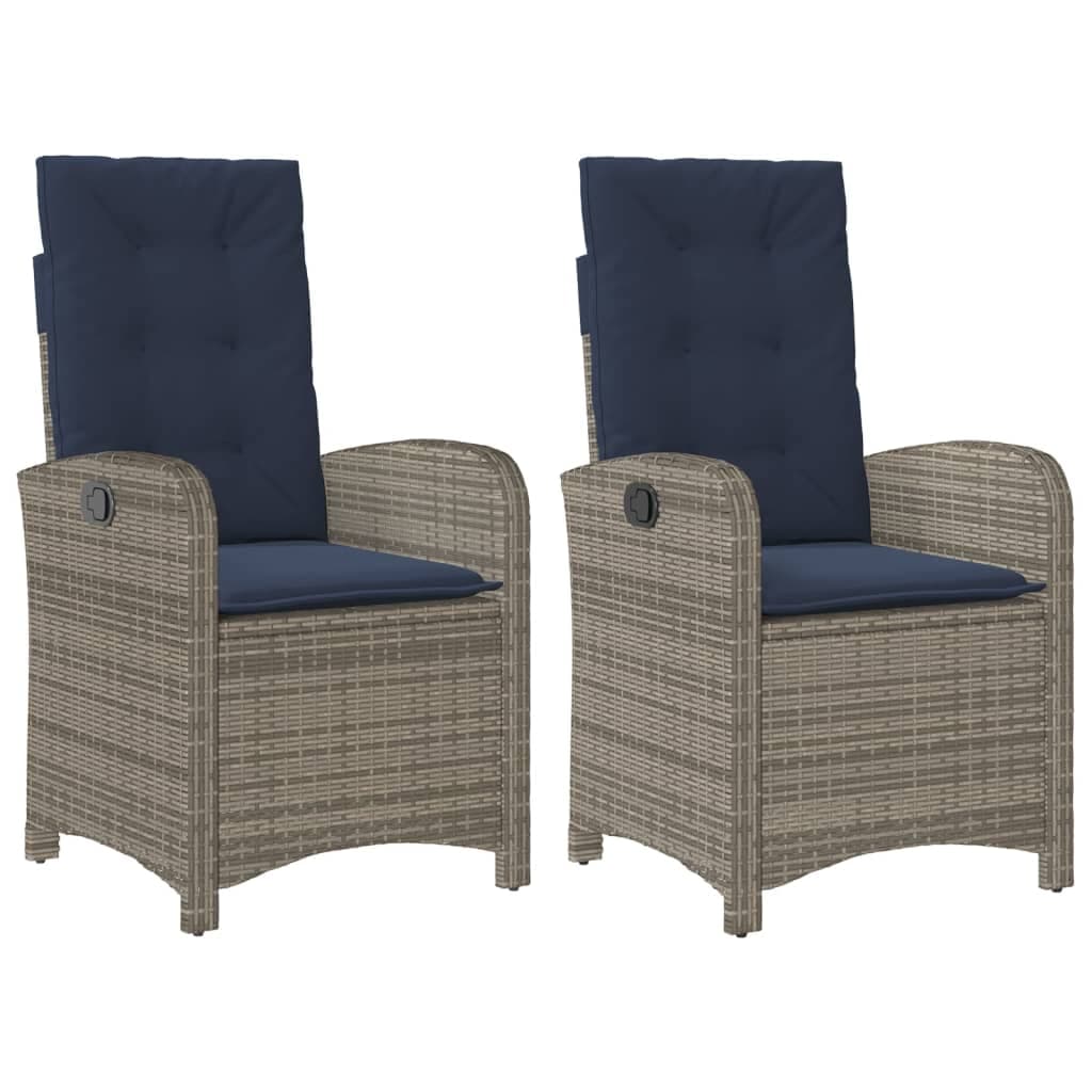 vidaXL Cadeiras Jardim Reclináveis 2 Peças com Almofadões Vime Pe Cinza - 1561909001