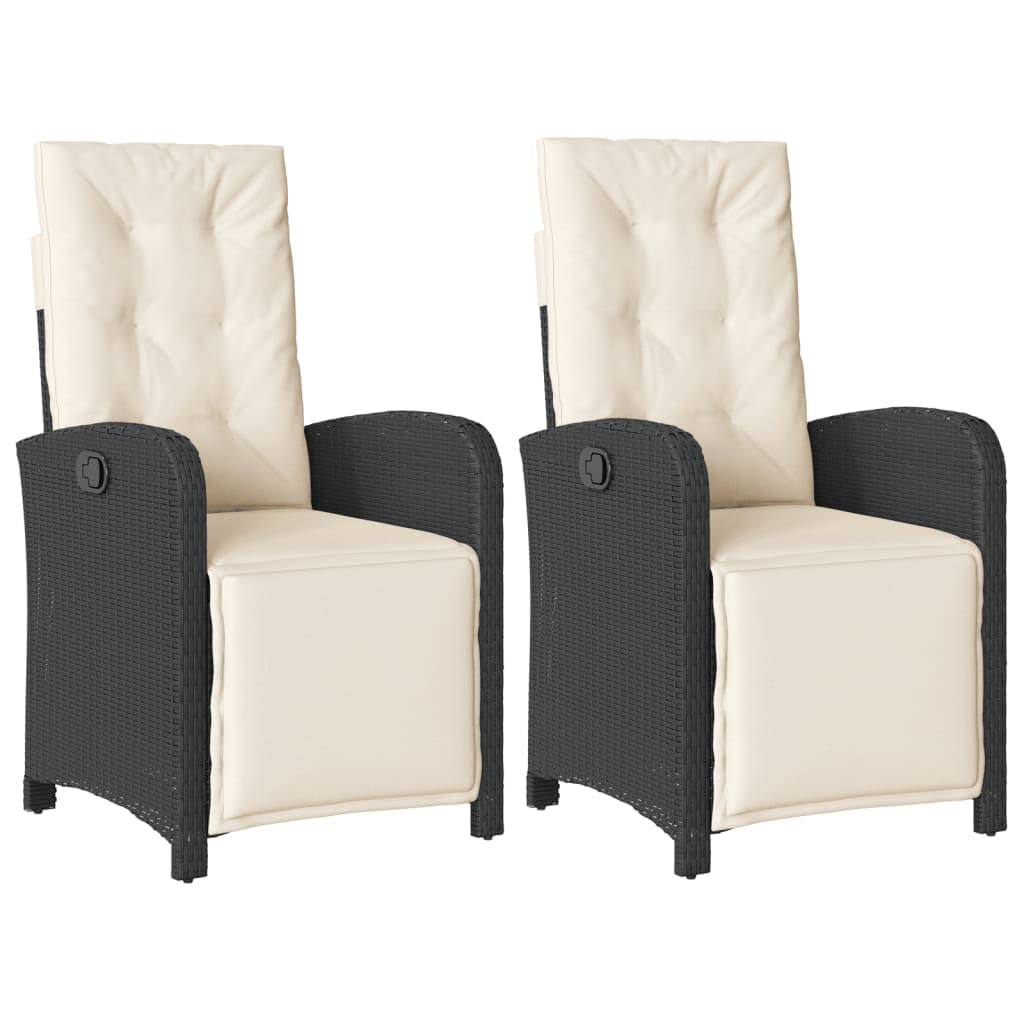 vidaXL Cadeiras jardim reclináveis 2 pcs c/ apoio de pés vime PE preto