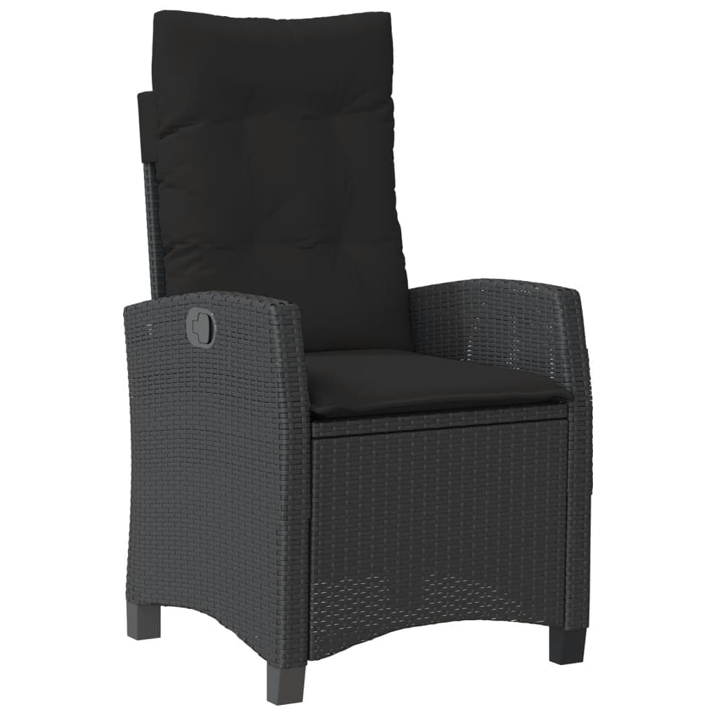 vidaXL Cadeira de jardim reclinável c/ almofadões vime PE preto