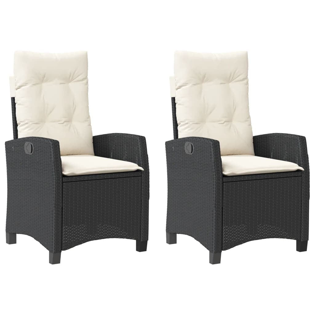 vidaXL Cadeiras de jardim reclináveis c/ almofadões 2pcs vime PE preto