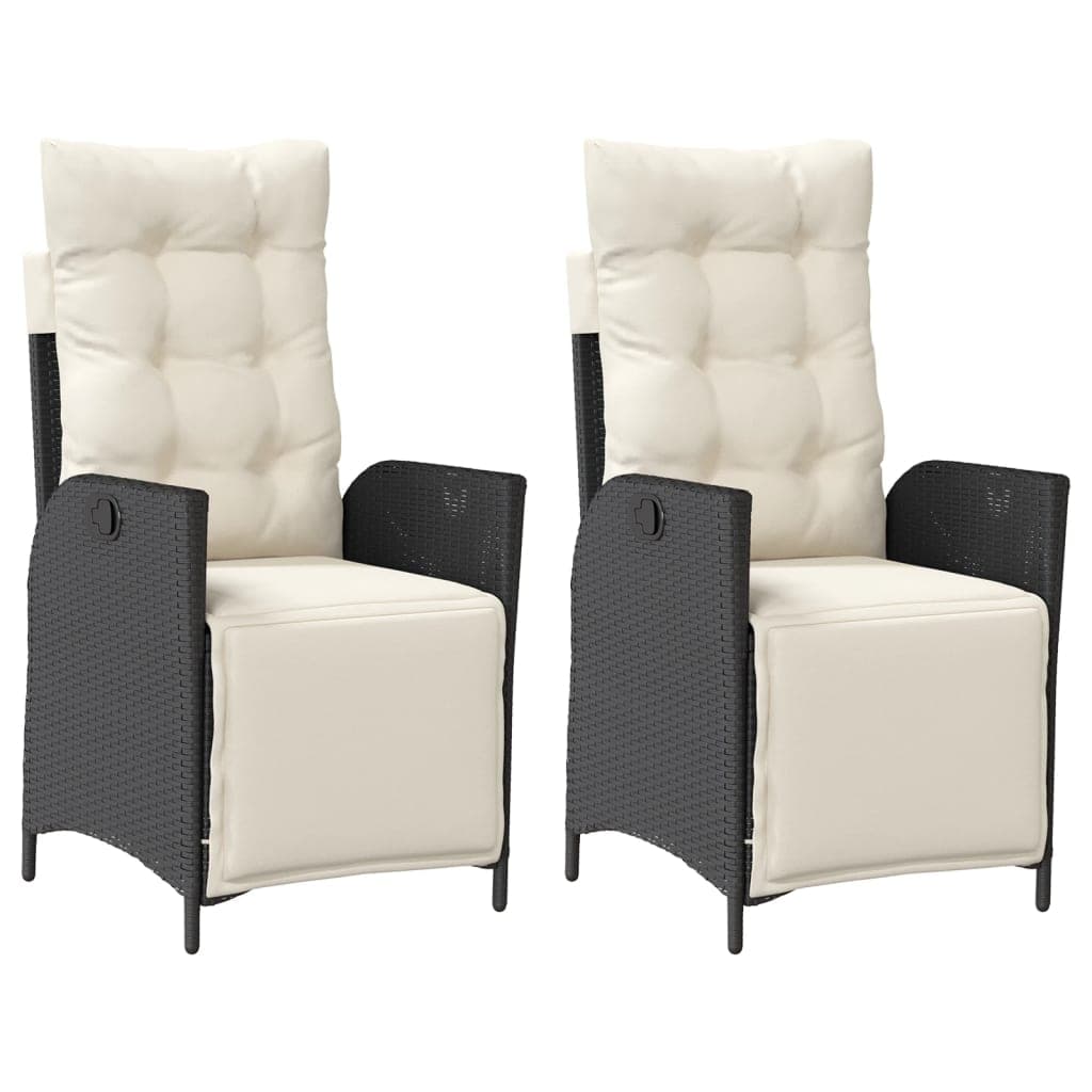 vidaXL Cadeiras jardim reclináveis 2 pcs c/ apoio de pés vime PE preto