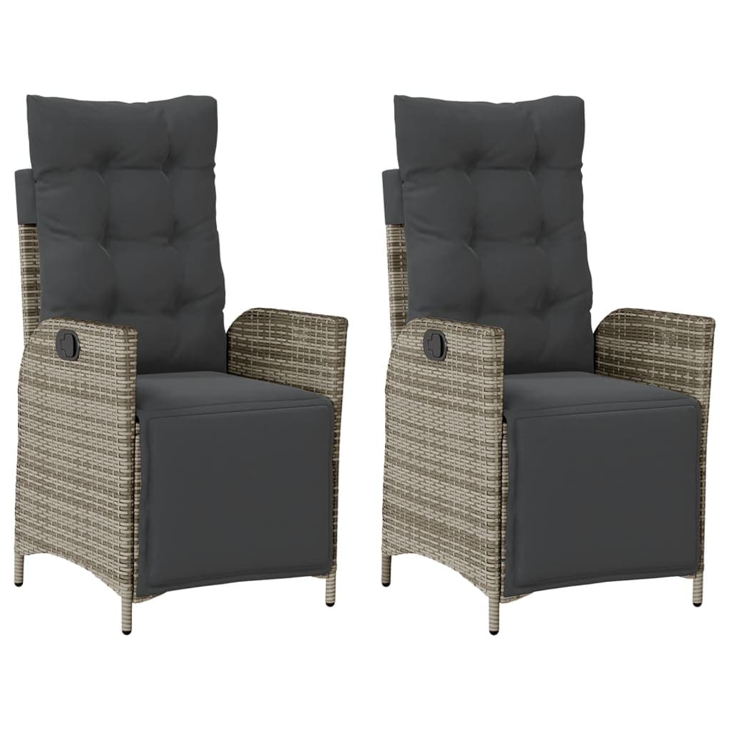 vidaXL Cadeiras jardim reclináveis 2 pcs c/ apoio de pés vime PE cinza