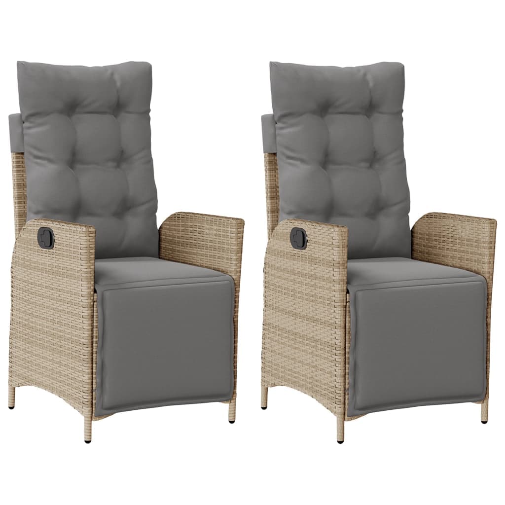 vidaXL Cadeiras jardim reclináveis 2 pcs c/ apoio de pés bege mistura