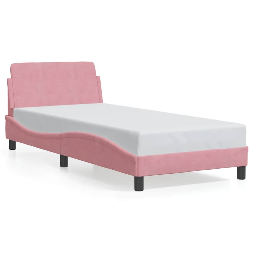 vidaXL Estrutura de Cama com Cabeceira 90x190 cm Veludo Rosa - 878479344