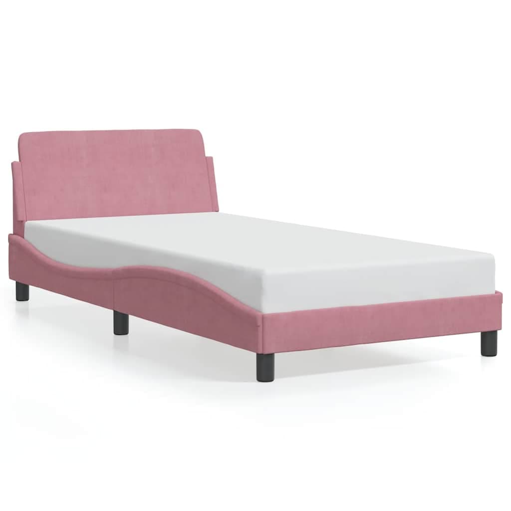 vidaXL Estrutura de cama com cabeceira Dover 100x200 cm veludo rosa