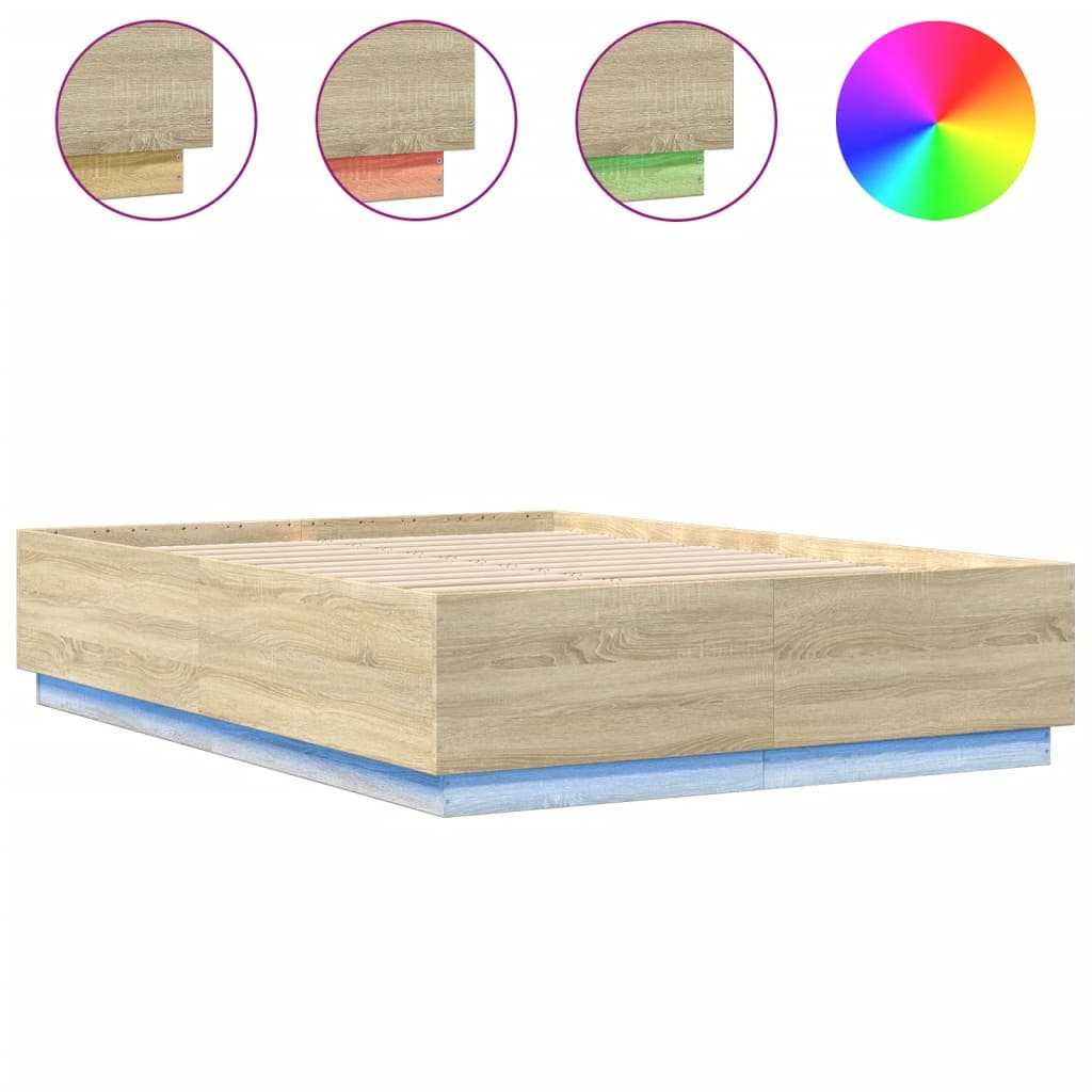 vidaXL Estrutura Cama com Luzes led Derivados Madeira Carvalho Sonoma - 3446847773