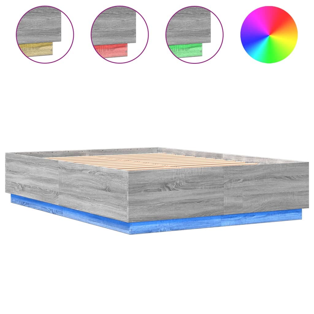 vidaXL Estrutura de cama c/ luzes LED derivados madeira cinza sonoma