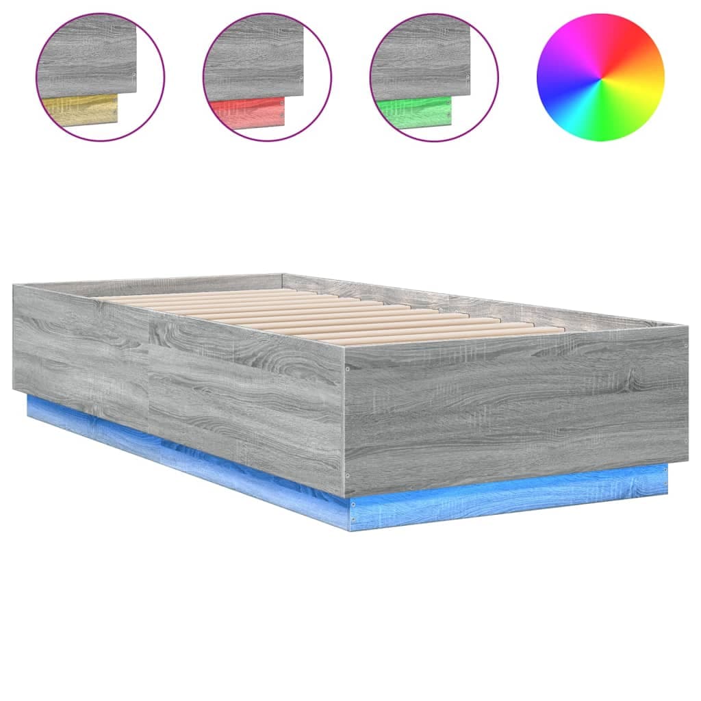 vidaXL Estrutura Cama com Luzes led Derivados Madeira Cinzento Sonoma - 1275549546
